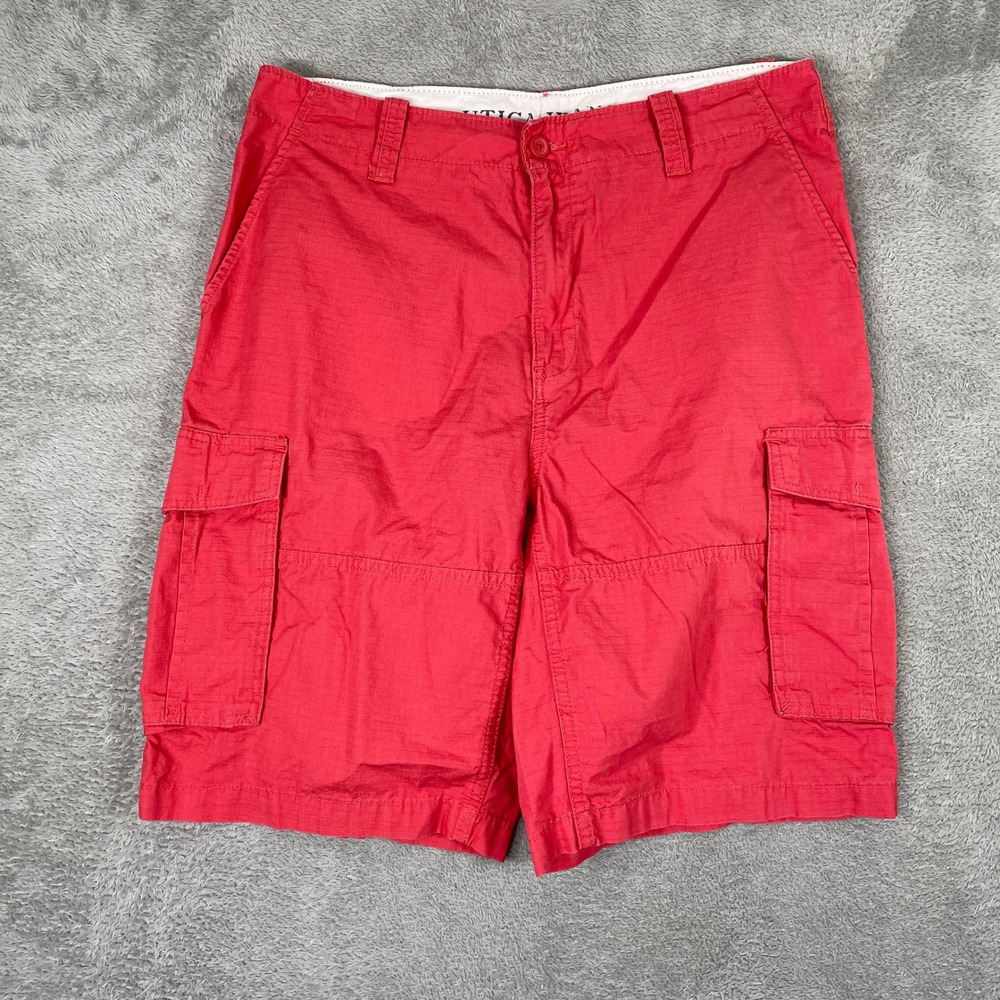 Nautica Jeans Co Cargo Shorts Mens 34 Red Ripstop Cotton Outdoor Gorpcore